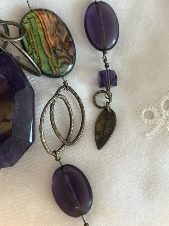 Vintage Genuine Amethyst & Abalone Shells Stones Coldwater Creek Necklace / Belt